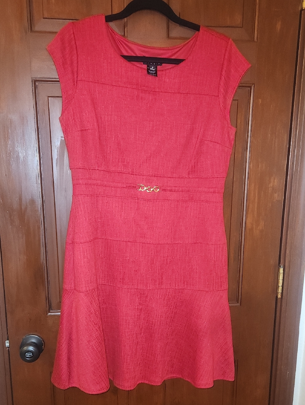 ENFOCUS STUDIO Red Cap-Sleeve Fit & Flare Dress with Gold Accent